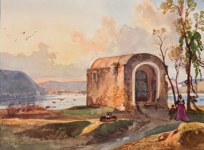 Chapel by Lake Lucrino, with Additions by a Borbone Pupil, Possibly Princess Maria Annunziata di Borbone by Giacinto Gigante